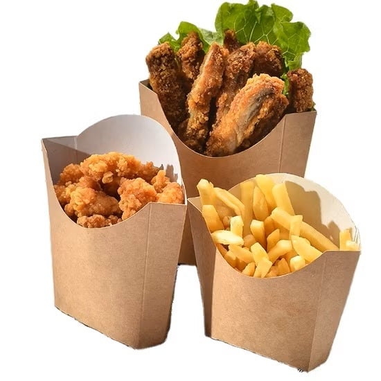 Chips - French Fries Containers, Disposable Cafe Cups - Black & Kraft Brown - 50 pc pack