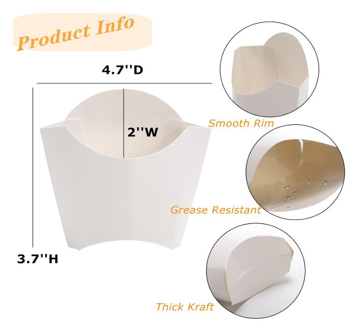 Chips - French Fries Containers, Disposable Cafe Cups - Black & Kraft Brown - 50 pc pack