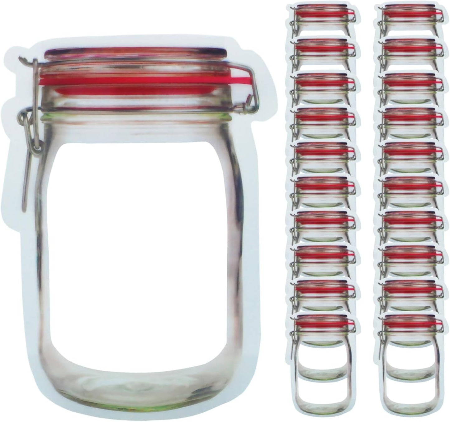 SustinaFlexPack Mason Jar Food Storage Bags Resealable Ziplock Treat Bags Sealing Food Storage for Candy Cookies Snack - Red 25 pack