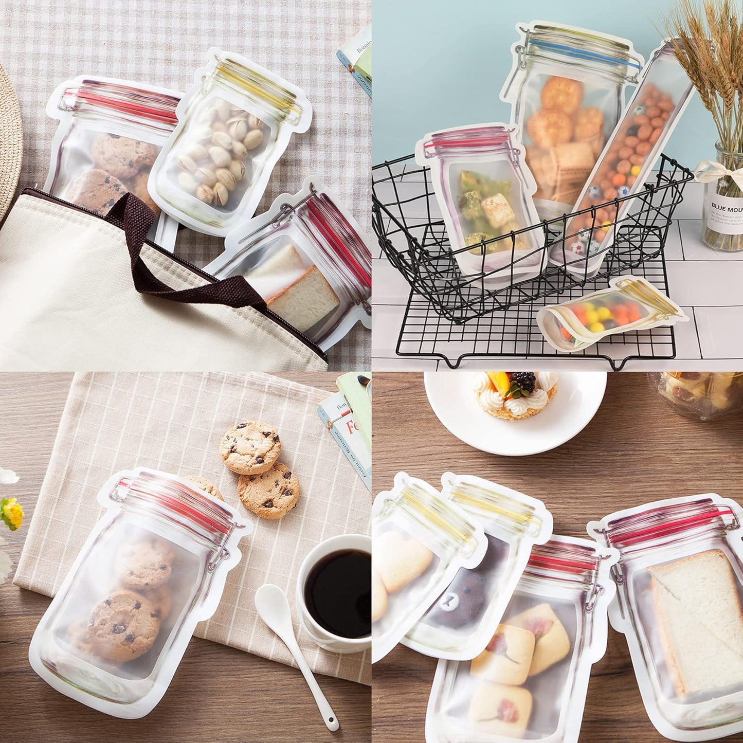 SustinaFlexPack Mason Jar Food Storage Bags Resealable Ziplock Treat Bags Sealing Food Storage for Candy Cookies Snack - Red 25 pack