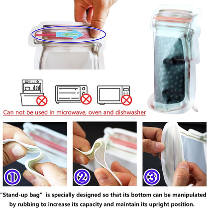 SustinaFlexPack Mason Jar Food Storage Bags Resealable Ziplock Treat Bags Sealing Food Storage for Candy Cookies Snack - Red 25 pack