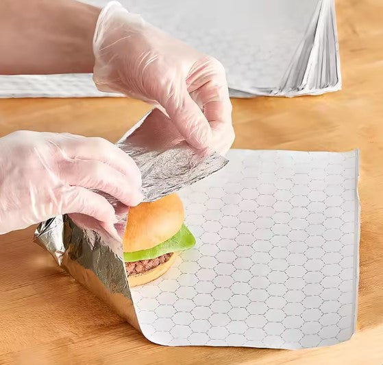 Silver Foil Backed Insulated Honeycomb Burger Wrap Sheets 25x35 cm (500 pack)