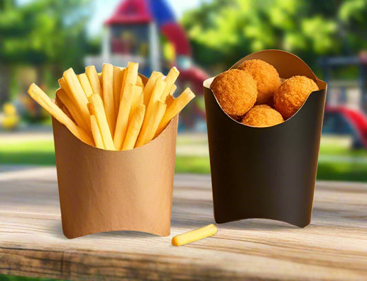 Chips - French Fries Containers, Disposable Cafe Cups - Black & Kraft Brown - 50 pc pack