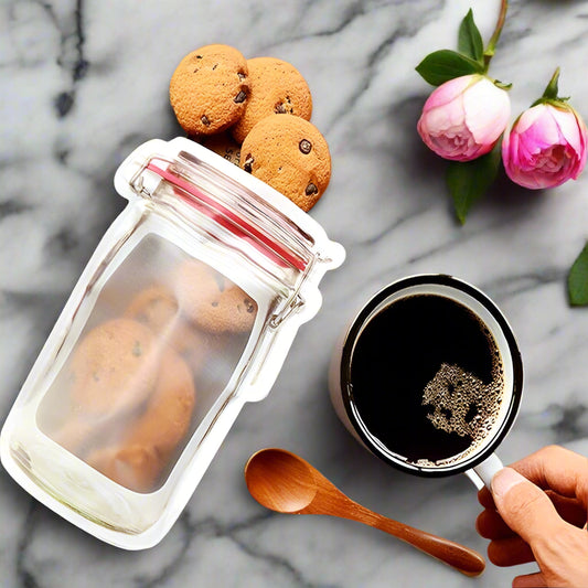 SustinaFlexPack Mason Jar Food Storage Bags Resealable Ziplock Treat Bags Sealing Food Storage for Candy Cookies Snack - Red 25 pack